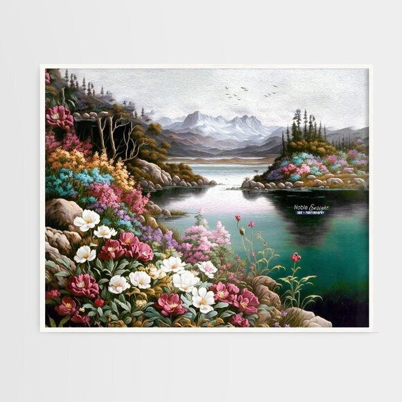 16x20 Floral Landscape Mountains Oil Painting Art‎ Print - Picture 1 of 7